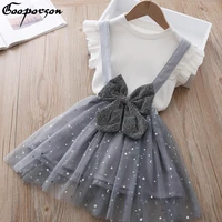 fashion kids outfits summer short sleeve topbow sequins skirt little girls clothing set children clothes set kid outfit