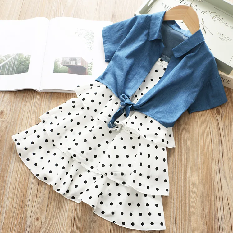 Комплект летней одежды для девочек кардиган с короткими рукавами и платье в