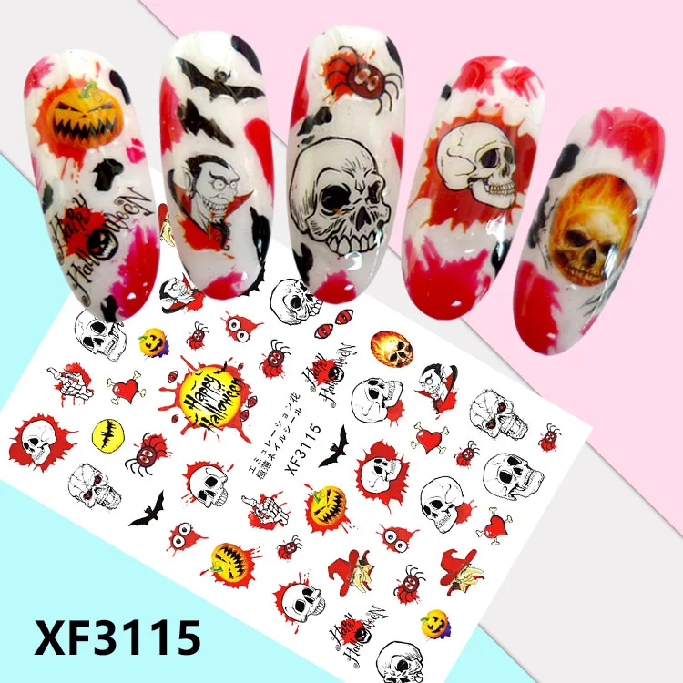 XF3115 Хэллоуин моделей! Лак для ногтей задний клей дизайн ногтей стикер для украшения ногтей - Цвет: XF3115