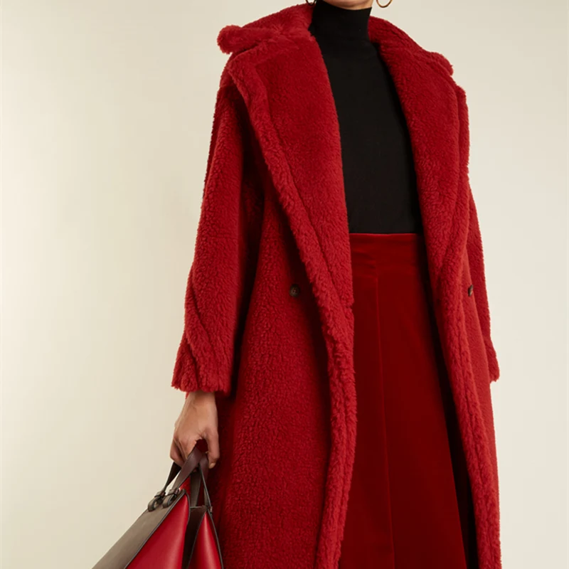 

Breasted V-Neck Double Winter Women Drop Shoulder Thickened sheep-sheared fur coat Female Loose Fashion Lamb wool coat ZX2298