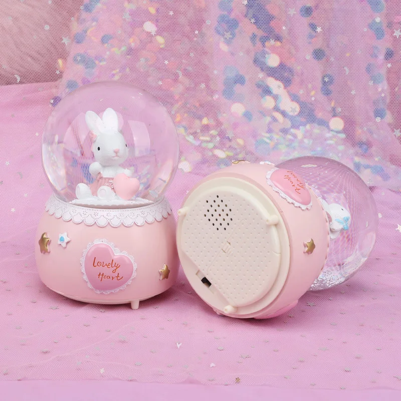 Креативный мультяшный кролик снежный шар хрустальный вращающаяся музыкальная