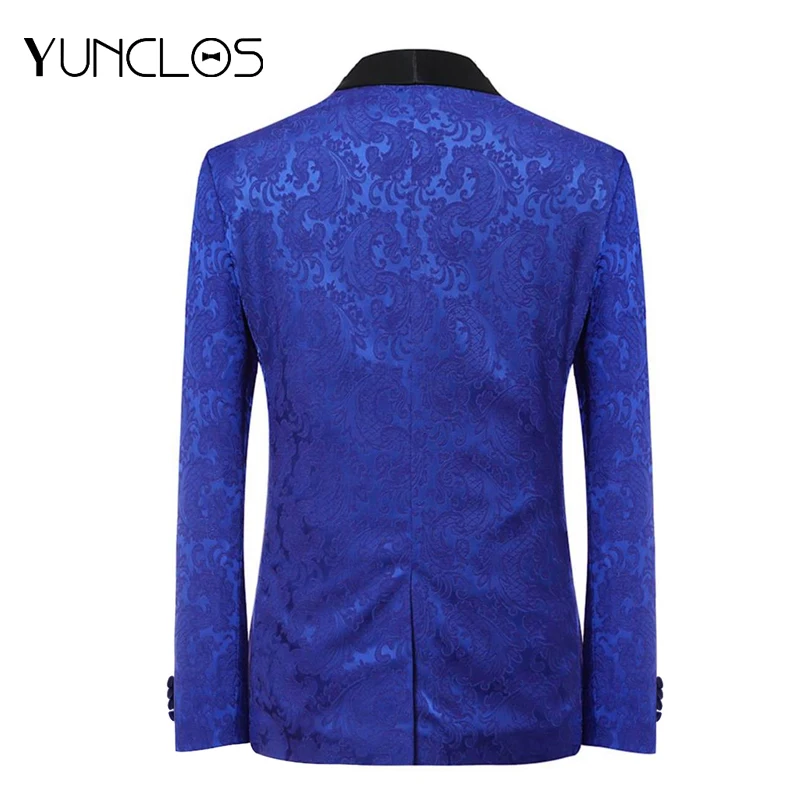 Синие мужские костюмы повседневные из трех частей черные жаккардовые с