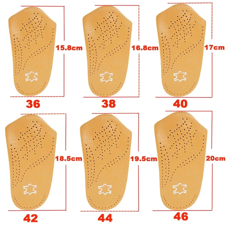 3/4 длина Кожаные ортопедические стельки для плоскостопия пятки подкладки