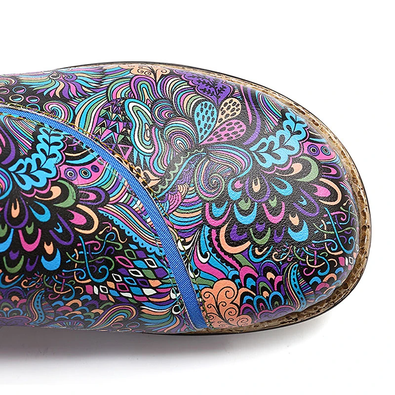 

Slip On Casual Flats Leather Splicing Printed Pattern Flat Shoes Leather Splicing Printed Pattern Slip-On Fashion Flats