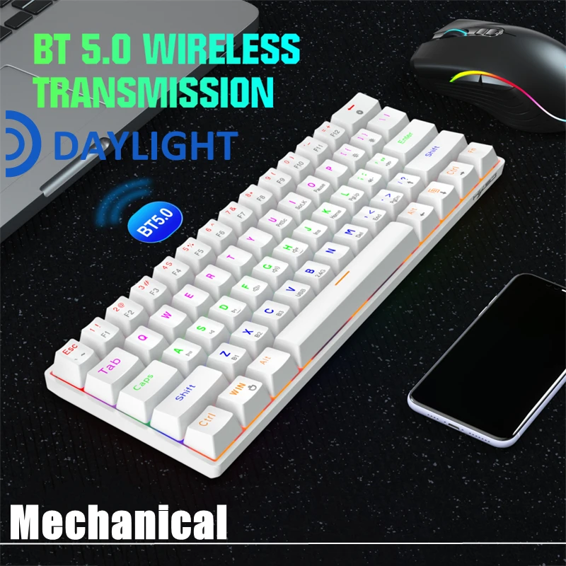 

Механическая клавиатура DLS L800, 2,4 ГГц, USB, три режима, подсветка RGB, BT 5,0, Беспроводная игровая клавиатура, 61 клавиша, для ноутбука, ПК