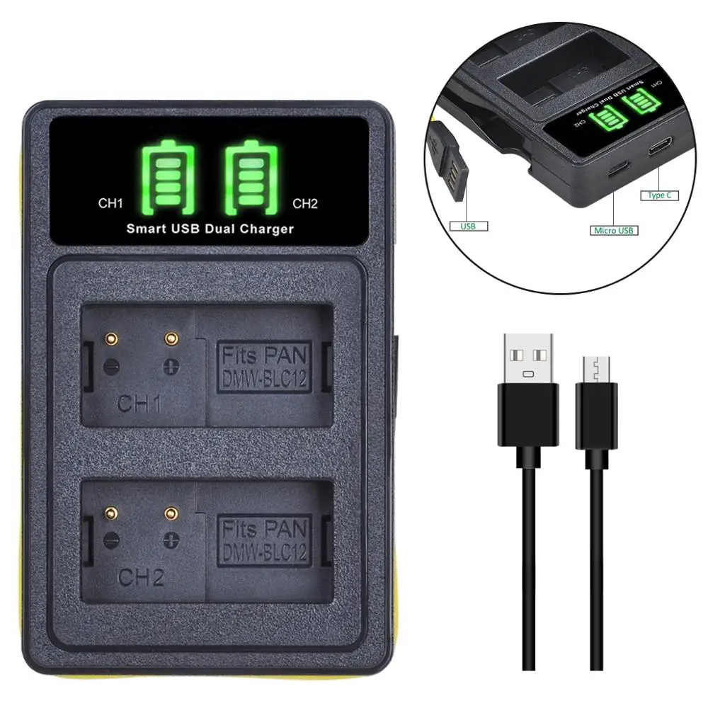 3 шт. DMW BLC12 BLC12E BLC12PP Батарея + Тип C двойной Зарядное устройство для цифрового