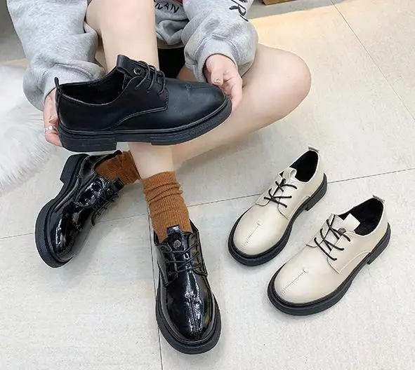 Женские повседневные туфли винтажные удобные на шнуровке круглый носок