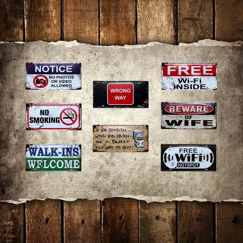 

Notice No Photos Or Video Smoking Metal Poster Beware Of Free Wifi Tin Signs Vintage Home Wall Decoration License Plate