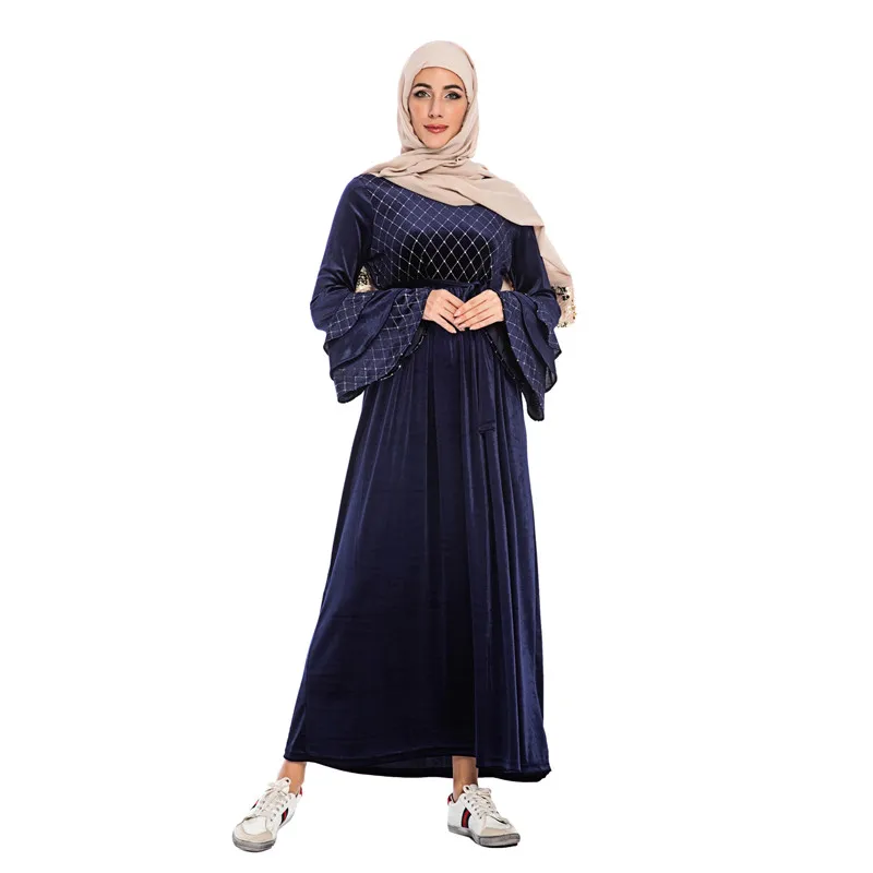

Velour muslim fashion abaya dress women sequins long robe islam clothing women casual long skirt muslim robe dubai abaya MSL218