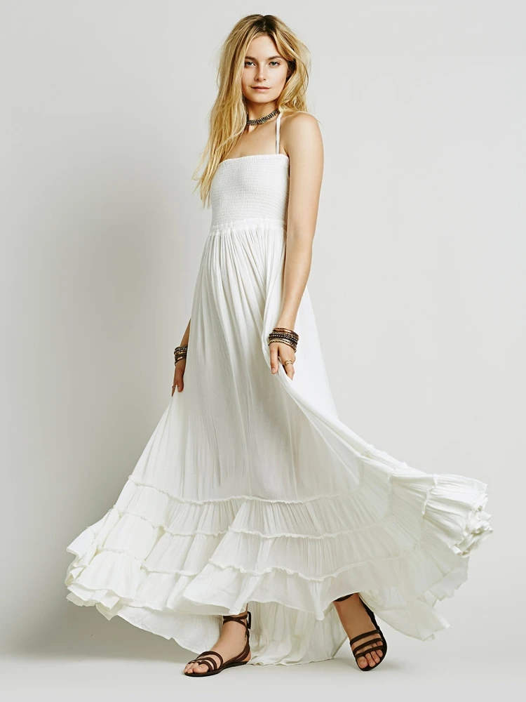 

Halter Backless Dress Summer Beachwear 2021 Long Boho Dresses Sexy Fashion Womens Clothing Holiday Sundresses Spaghetti Strap