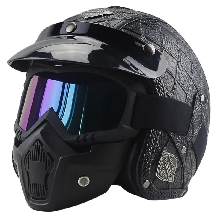 Hot! Full New Style Half Helmet Retro Motorcycle Cruise Leather Helmet enlarge