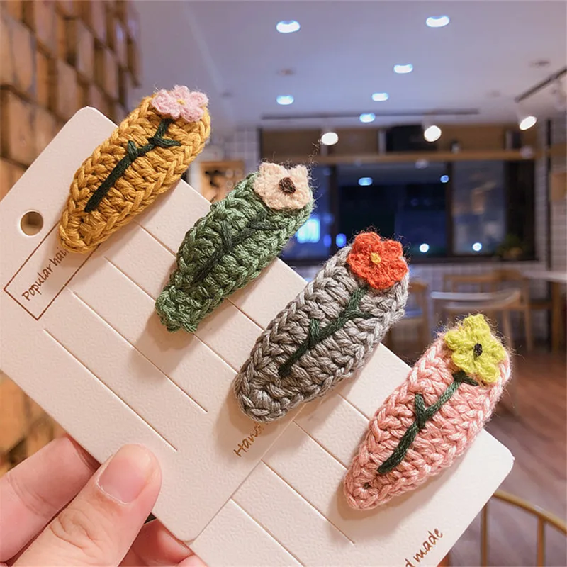 

Free shipping knitting flower Children's hairclips fashion snap clip BB girl's hairpins ins kid's side clips hair accessories