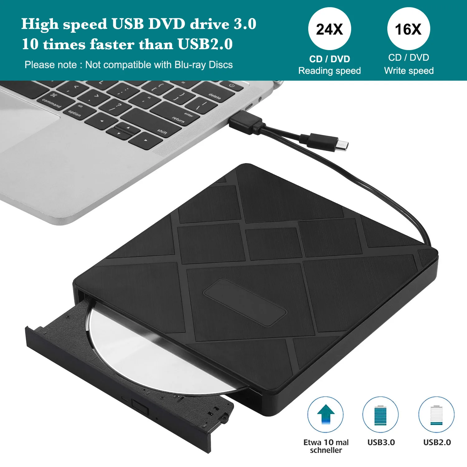 KuWFi USB3.0 + Type-C DVD горелка RW CD писатель Внешний Оптический привод CD/DVD плеер TF/SD