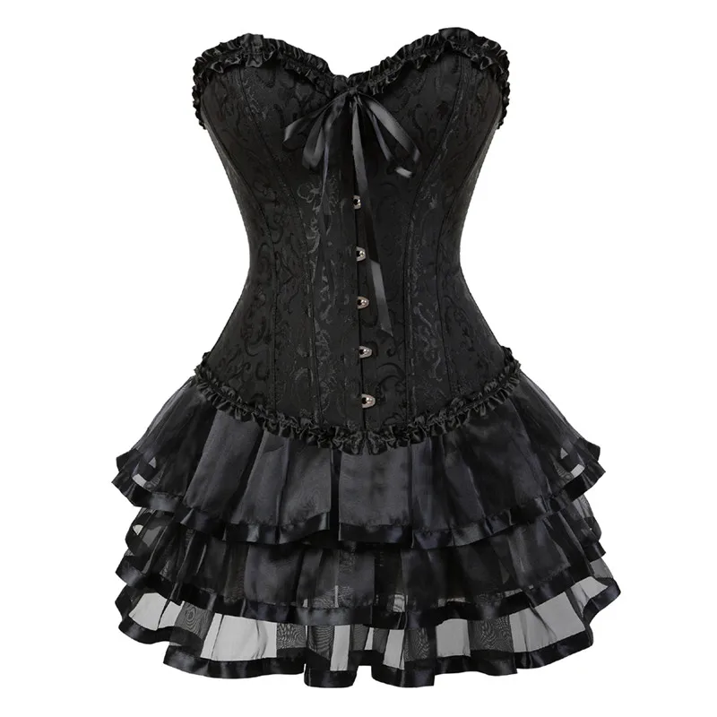 

Sapubonva sexy corsets for women plus size costume overbust burlesque corset and skirt set tutu corselet victorian fashion gowns