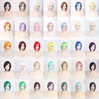 Короткий прямой парик Боб с триммерной челкой, черный, красный, золотой, красный, синий, зеленый, блонд, коричневый, серый, косплей парик для женщин, Короткие парики