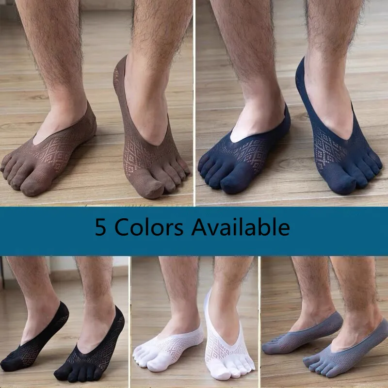

1 Pair Breathable Men Cycling Socks Sports Ideal for 5 Finger Toe Shoes Solid Mesh Invisible Shallow Silicone Boat Socks
