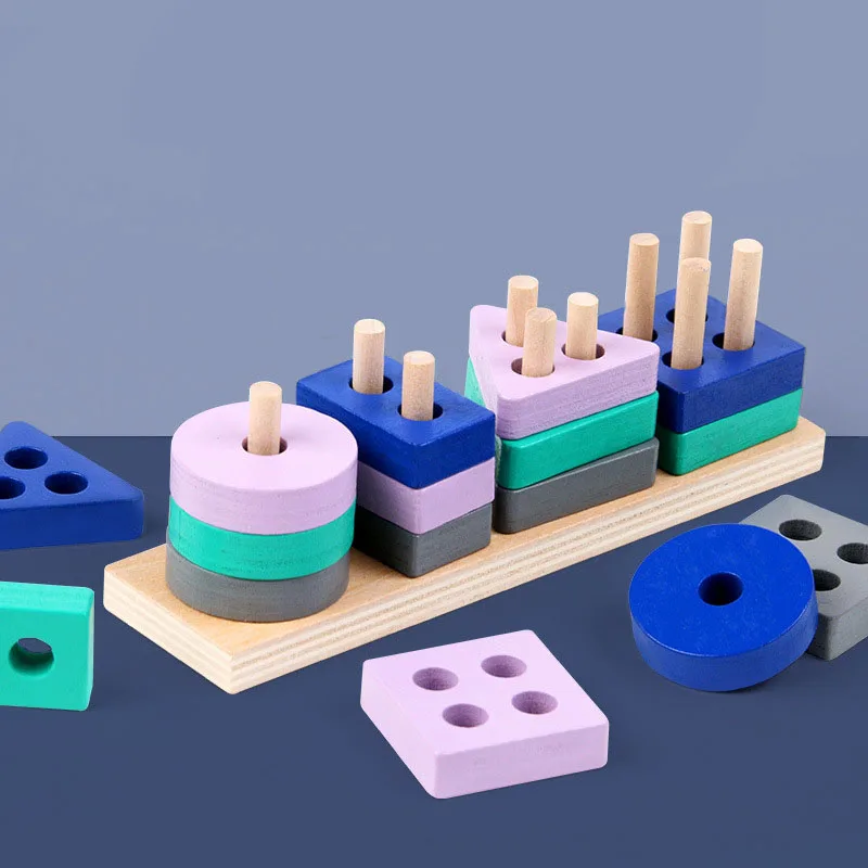 

Wooden Montessori Toy Building Blocks Early Learning Educational Toys Color Shape Match Cognition Kids Toy for Boys Girls