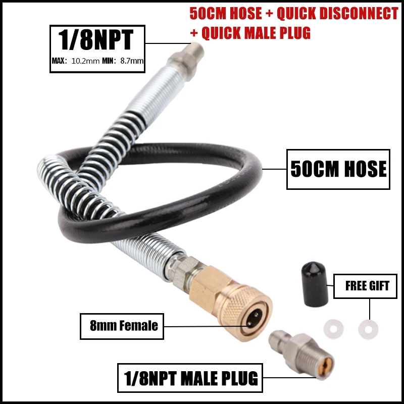 

Paintball High Pressure 50cm Long Nylon Hose 1/8NPT Thread Male Female Plug with Spring Wrapped 4500psi 300bar