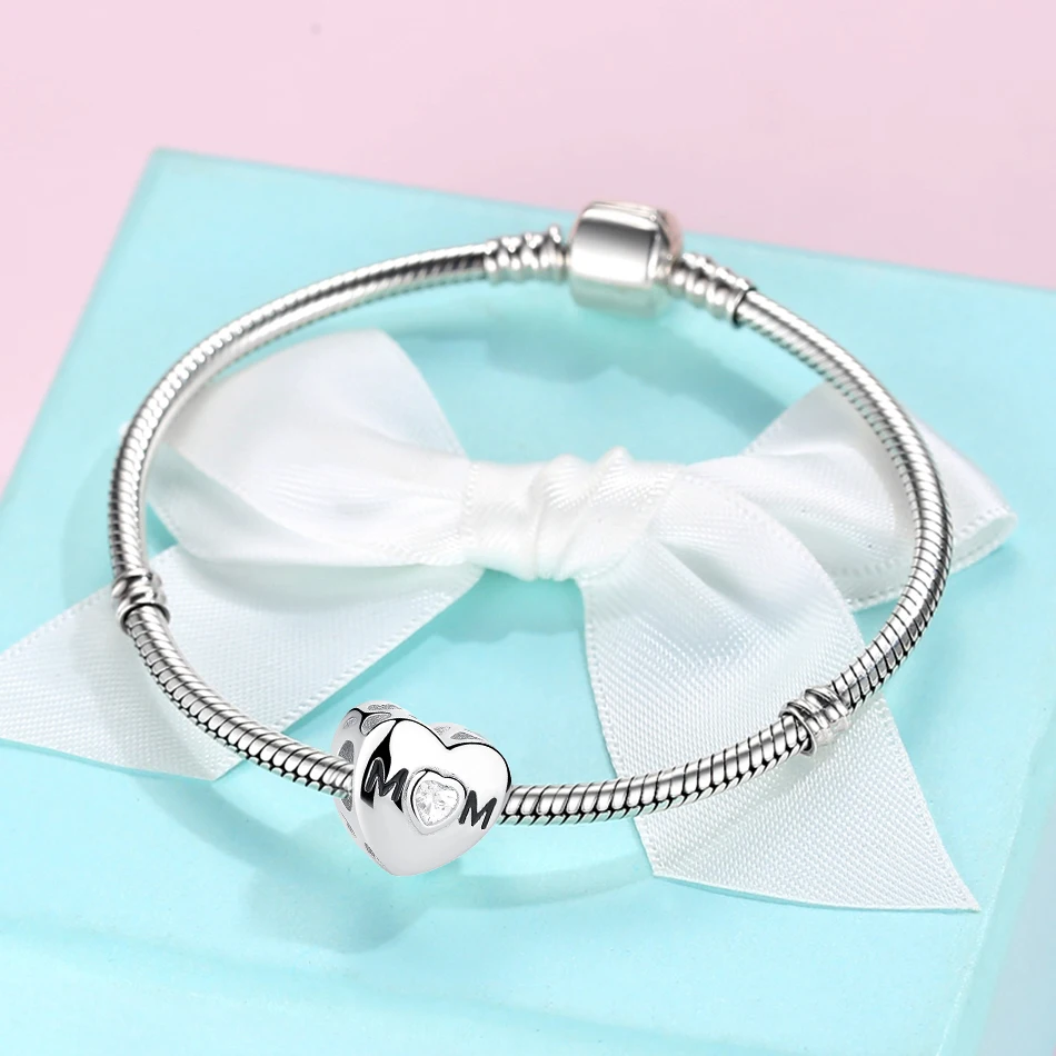 925 Sterling Silver Custom Photo Heart Charm Forever Love Mom CZ Beads Fit Original Bracelet DIY Jewelry Mother's Day Gift | Украшения