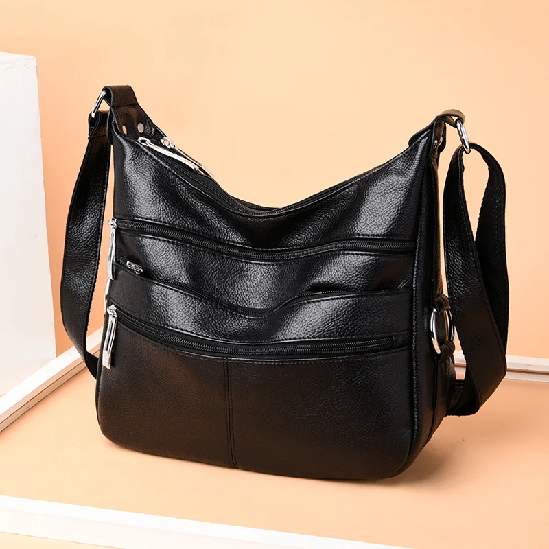 

Luxury Genuine Leather Women Messenger Bag High Quality Durable Soft Leather Female Handbag Fashion Multi-pocket Shoulder Bag