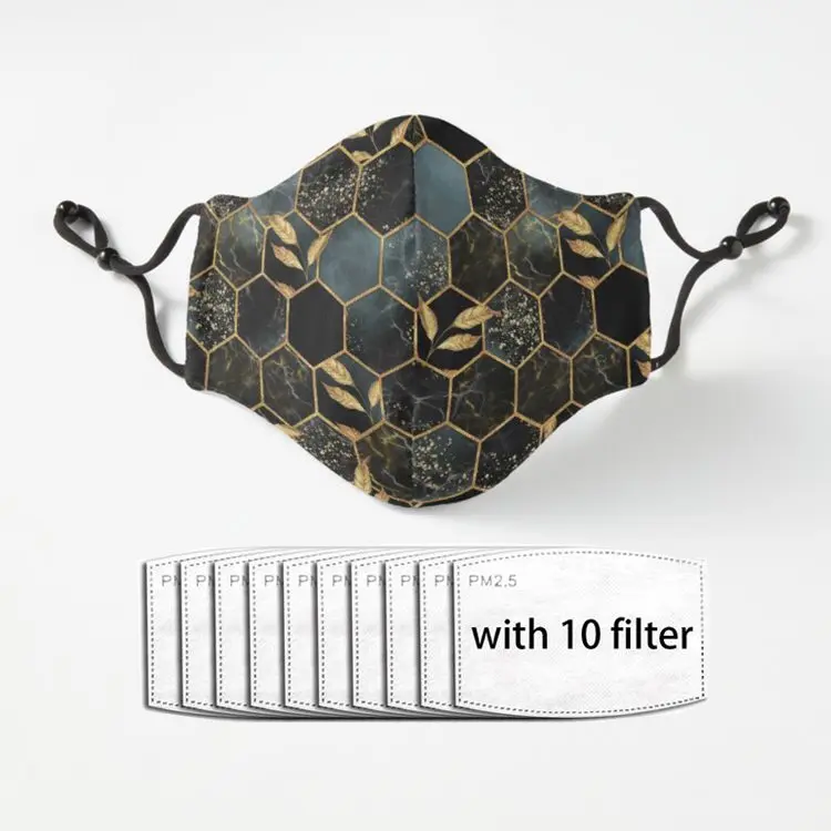 Мраморный шестиугольный узор с золотыми листьями дышащая маска Harajuku для