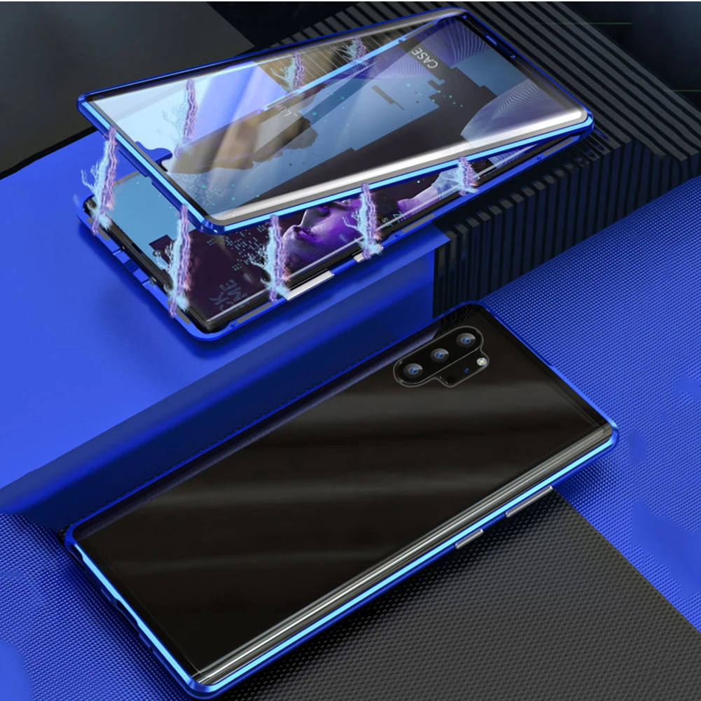 Metal Magnetic Adsorpotion Tempered Glass Case for Samsung Galaxy Note 10 Plus 5G Double Sided Cover 10+ |