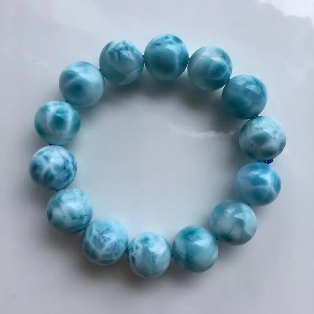 

Genuine Natural Blue Larimar Bracelet 15.5mm For Women Men Water Pattern Round Beads Crystal Bracelet Jewelry AAAAAA