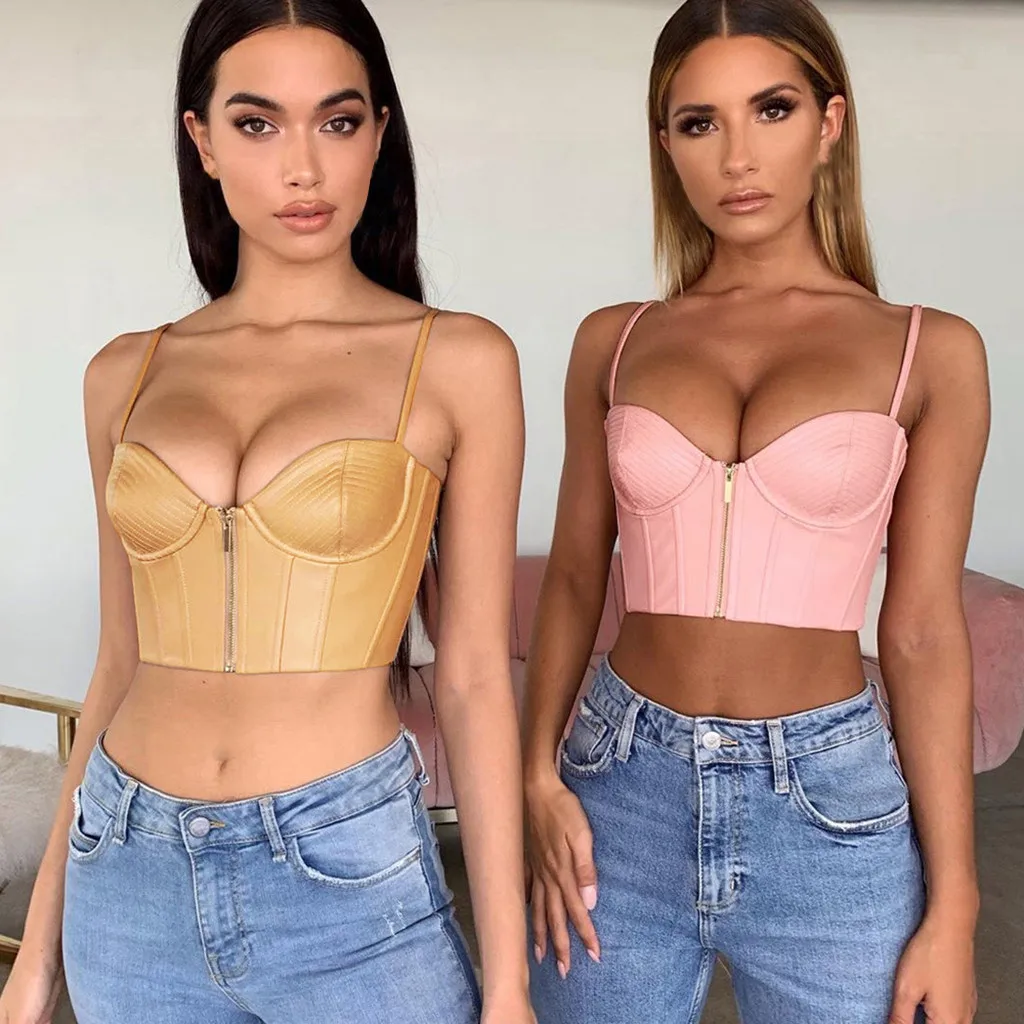 Женский топ без косточек сексуальный на молнии спереди Клубная одежда уличная