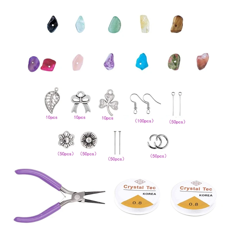 

1 Set Natural Irregular Gemstones Beads Kit with Spacer Beads Jump Rings Ear Hooks Pliers for DIY Jewelry Making
