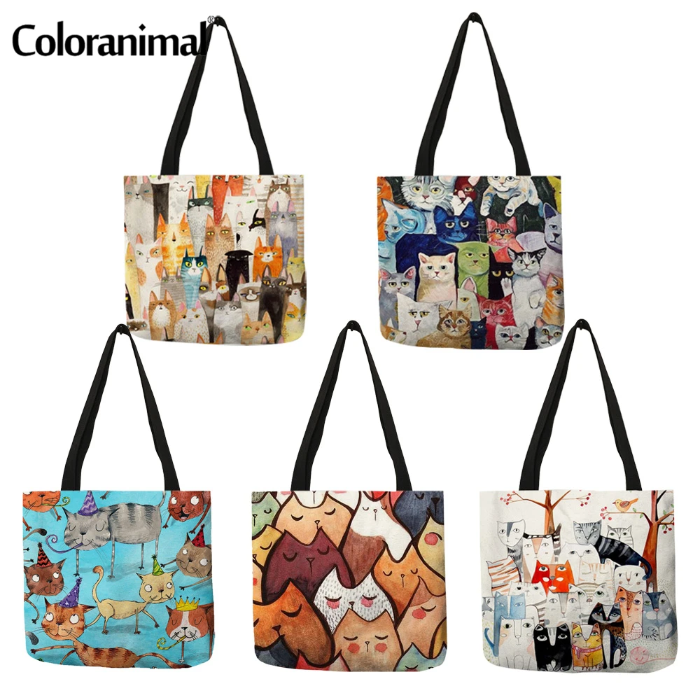 

Симпатичная Холщовая Сумка-тоут Coloranimal Kawaii С мультяшным животным, кошкой, принтом, женская сумка, модные сумки, сумки на плечо для путешестви...