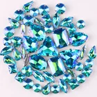 Закрепка с серебряными когтями, 50, шт.пакет, 11 форм, аквамарин, стеклянные кристаллы AB, стразы для шитья, свадебного платья, обуви, сумки, сделай сам, отделка