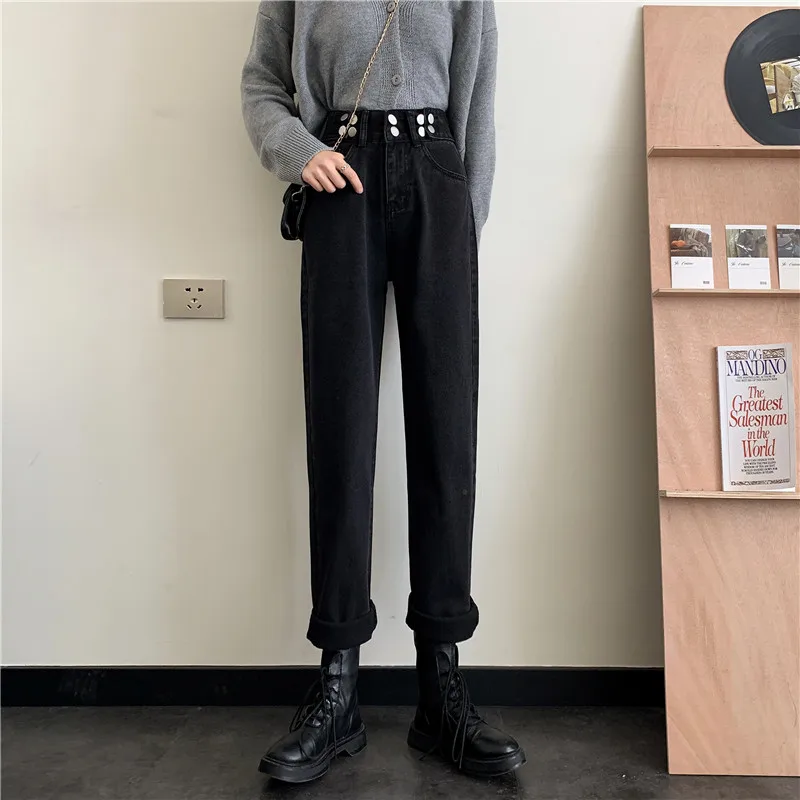 

DD0677 High waist jeans new loose all-match wide-leg straight harem pants jeans