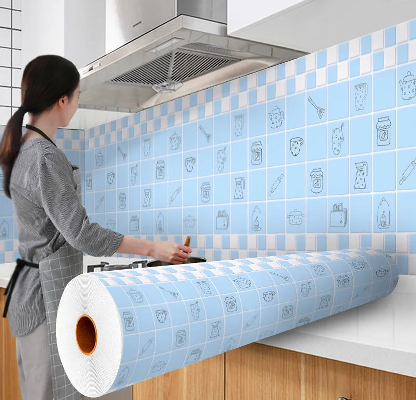 

Wallpaper Mosaic Wall Stick Self Adhesive DIY Kitchen Oil-proof Stickers Bathroom Home Wall Sticker Home Wall Decor Modern