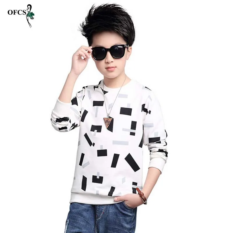 

Trendy O-neck Tops Sweater For Boys Cotton T-shirts Children Spring Kids Casual Clothes Big Size Infant Fall HotClothing 5-16Y