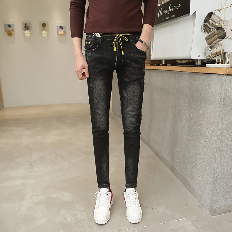 2019 новая одежда на осень и зиму в Корейском стиле Модные мужские узкие джинсовые