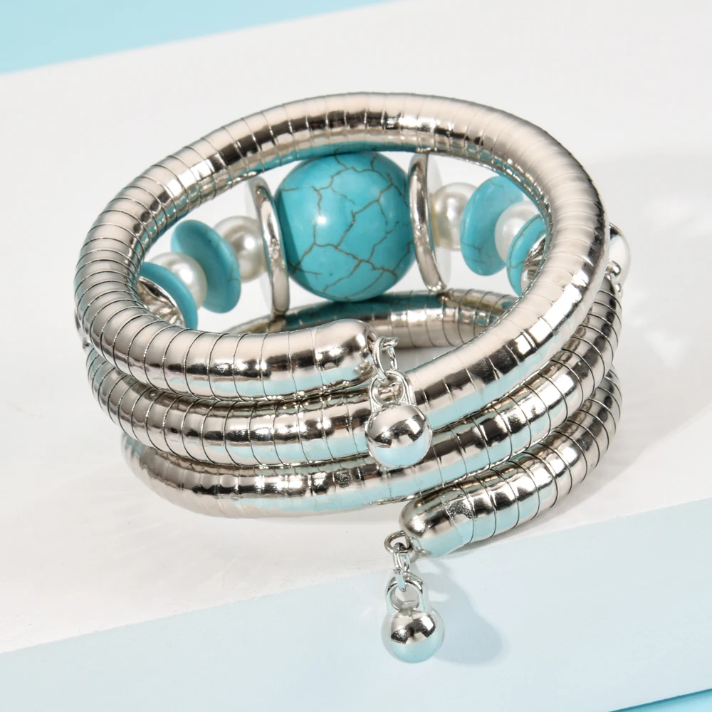 Женский серебряный браслет с натуральным камнем в богемном стиле|Браслеты