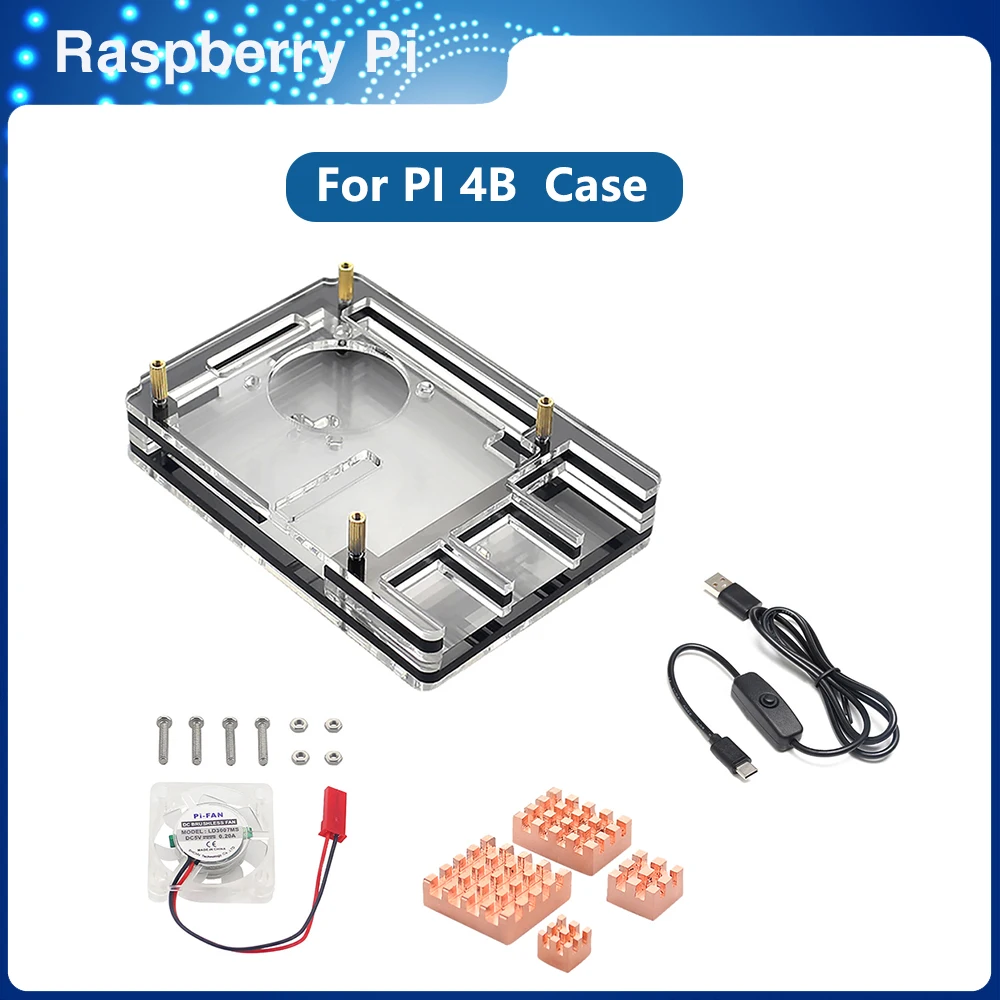 

ITINIT R15 New 6 Layer Raspberry Pi 4 Acrylic Case Transparent Shell Support Blue LED Cooling Fan for Raspberry Pi 4 Case Kits