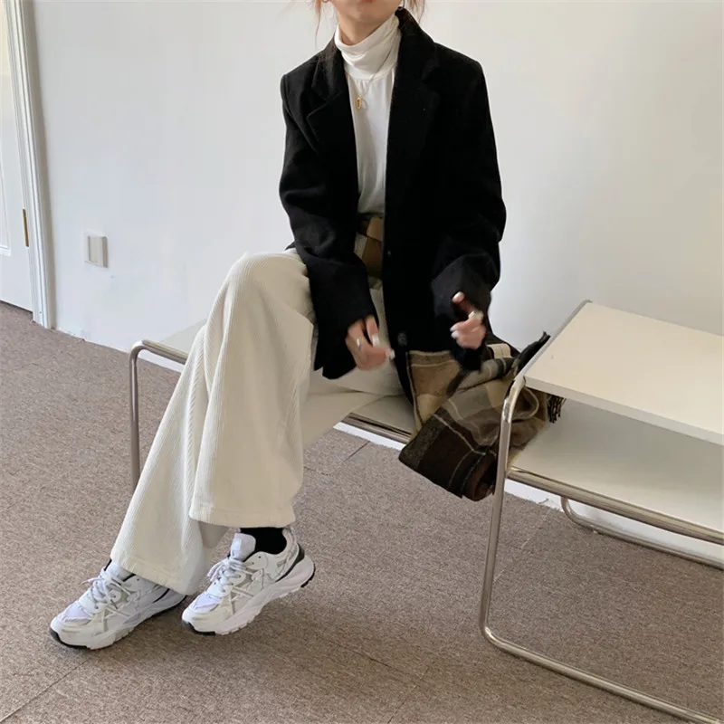 

HziriP OL Vintage Minimalist High Waist Straight Casual Wide Leg Pants Women Bottoms New Autumn Winter Suit Pants Loose Trousers