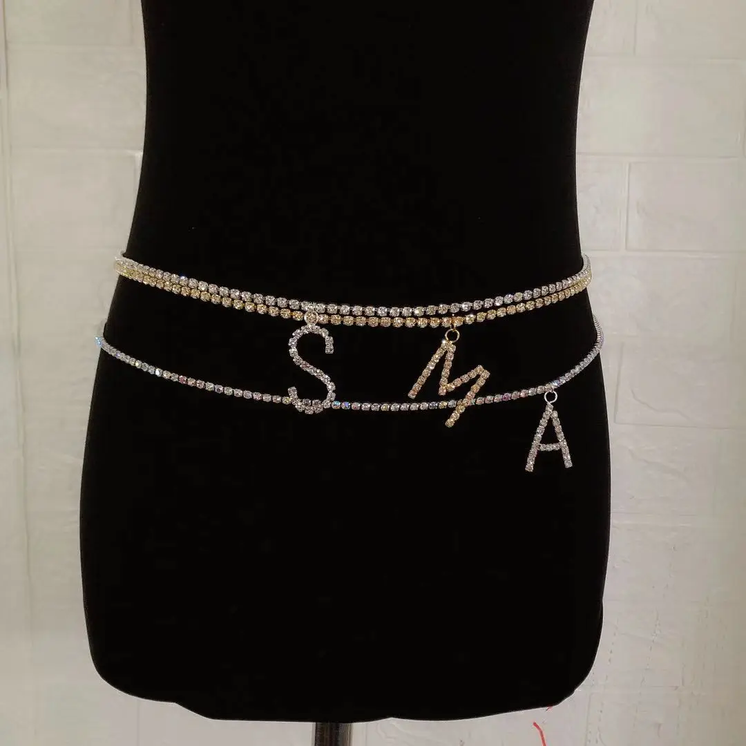 Стразы на заказ цепочка талию с одной буквой AZ сексуальные женские бикини
