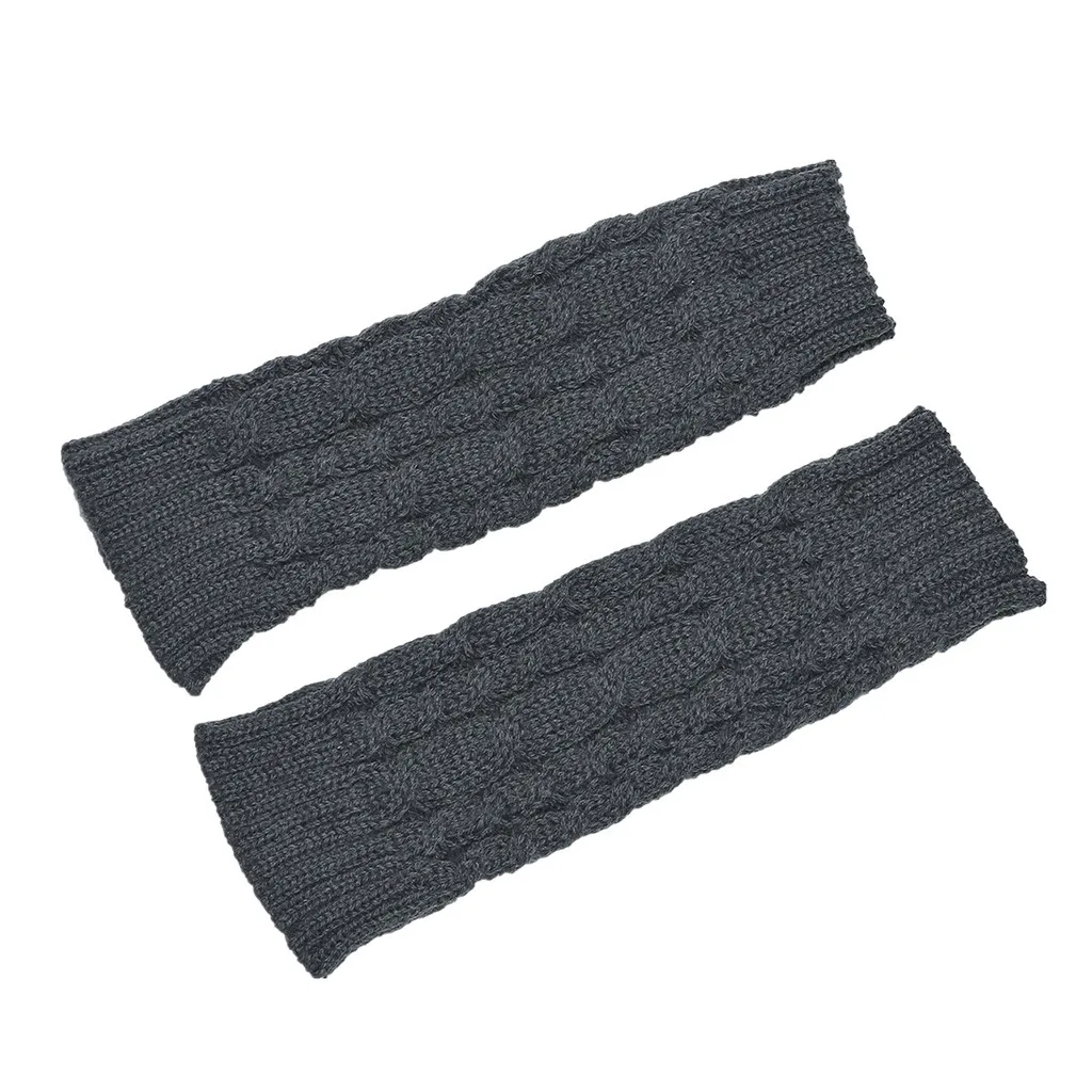 Модные женские зимние длинные вязаные теплые перчатки без пальцев рукавицы