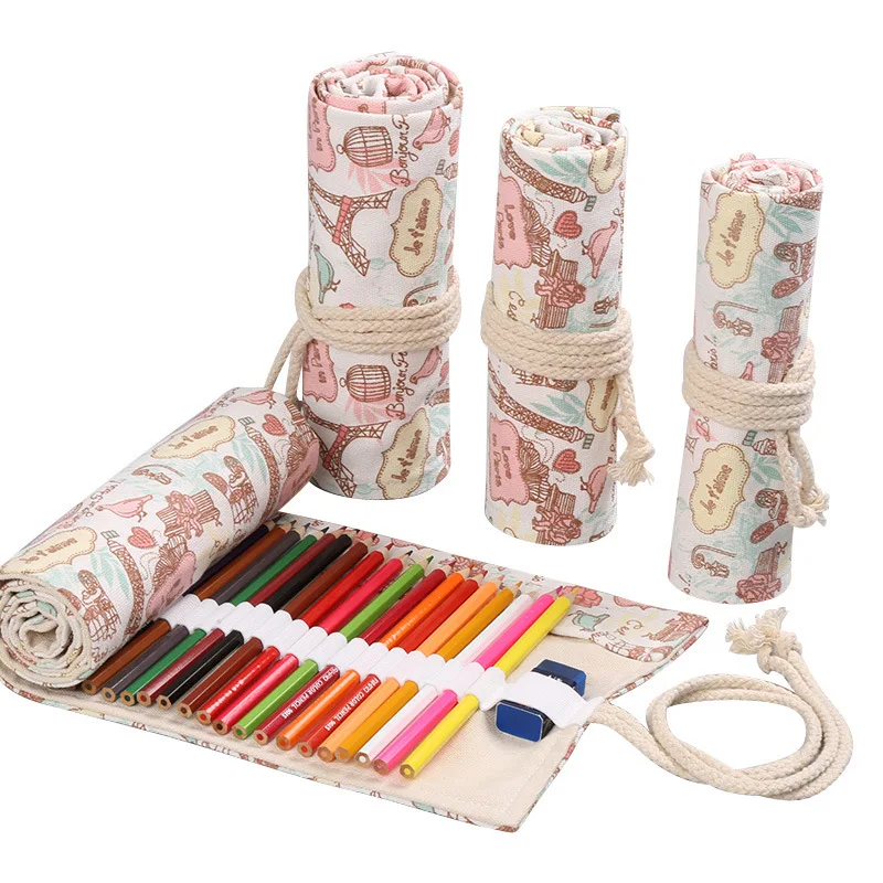 12/24/36/48/72 Hole colorful cloth pencil case antique aesthetics stationery cosmetic storage bag box 050045 | Канцтовары для офиса