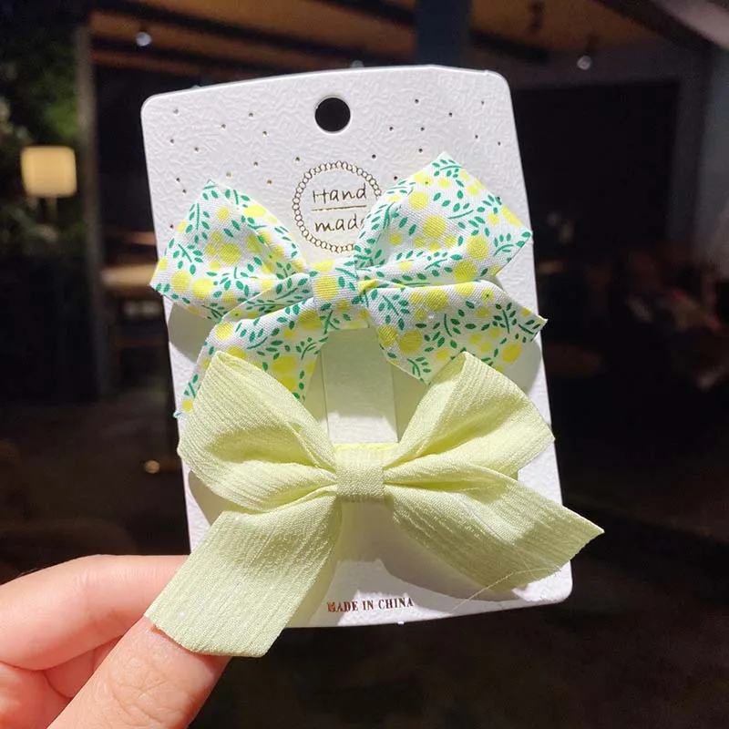 

ncmama 2 Pieces/set Floral Bow Children Hairpin Kids Headdress Printed Side Bangs Clip Fashion Hair Accessories