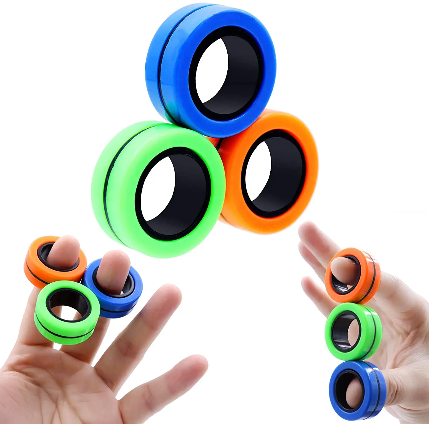 

3PCS Anti-Stress Finger Magnetic Rings Kids Decompression Fingertip Toys Magic Ring Props Tool for Autism ADHD Anxiety Relief