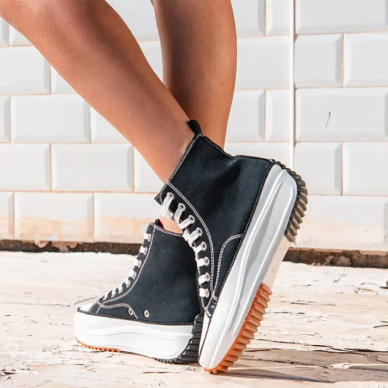 

2021 Women's Stylish High Tie One's Shoes Top Shoes Canvas Lace Up Platform Sneaker Trainers Breathable Anti-Odor