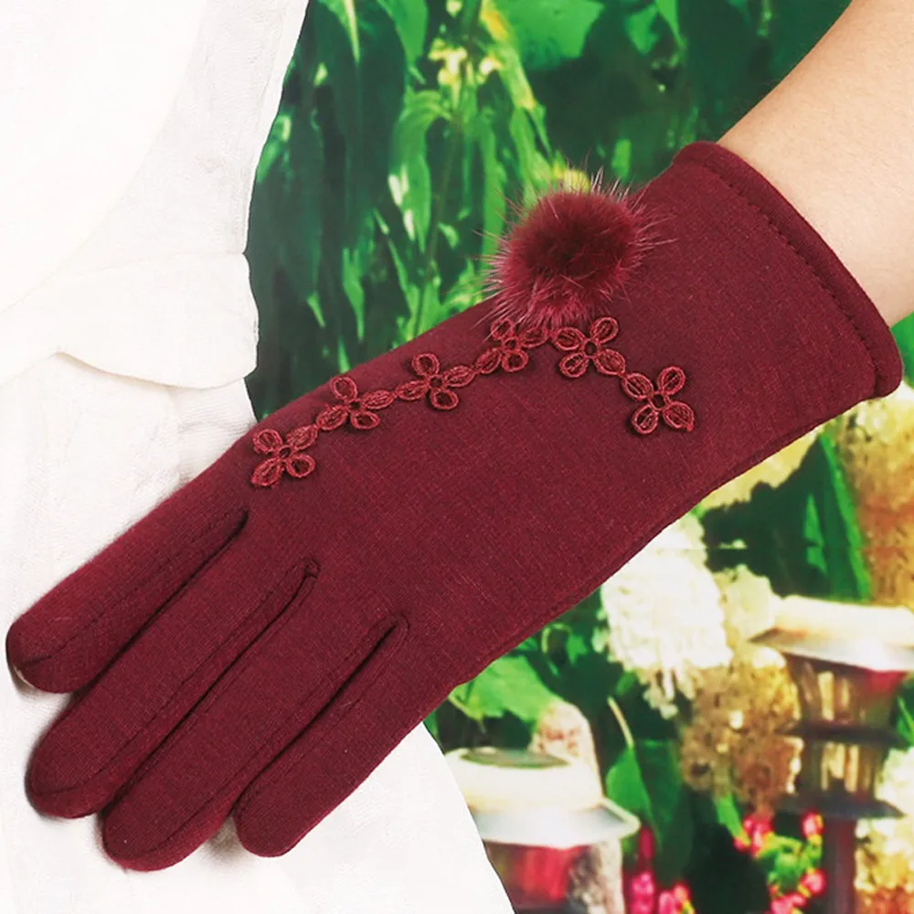 Winter Gloves Women Fashion Elegant Cashmere Driving Full Finger Wrist Long Gloves Red Gloves Winter Keep Warm Mittens