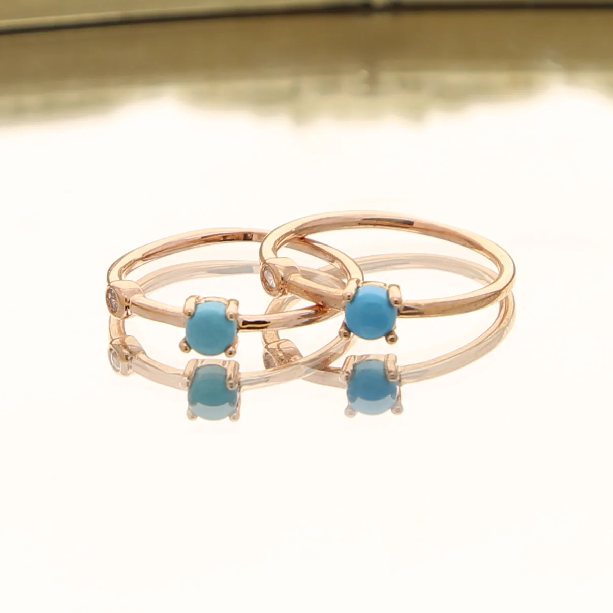 2023 New Arrived Minimal Delicate Round Turquoises Stone Thin Band Cz Rings For Women Girl Charm Rose Gold Color Fashion Jewelry