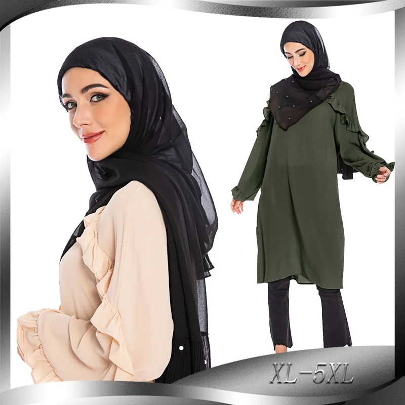 Женский мусульманский длинный Топ с длинным рукавом и круглым вырезом