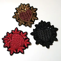 fashion heart beaded appliques patches for clothing diy sew on rhinestone patch embroidery parches bordados para ropa