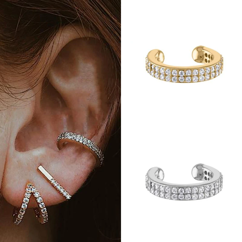 

Fashion Hiphop Simple Earcuffs Zircon Gold Silver Filled Clip Earrings for Women Men Ear Clips Jewelry Wholesale