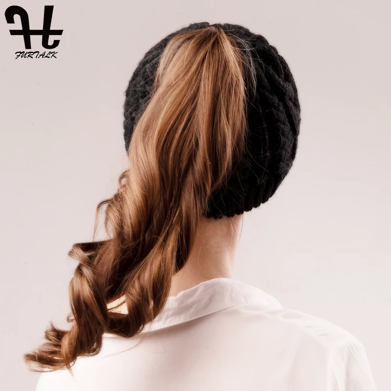 Женская Вязаная Шапка-бини FURTALK трикотажная с хвостиком для зимы 2019 - купить по